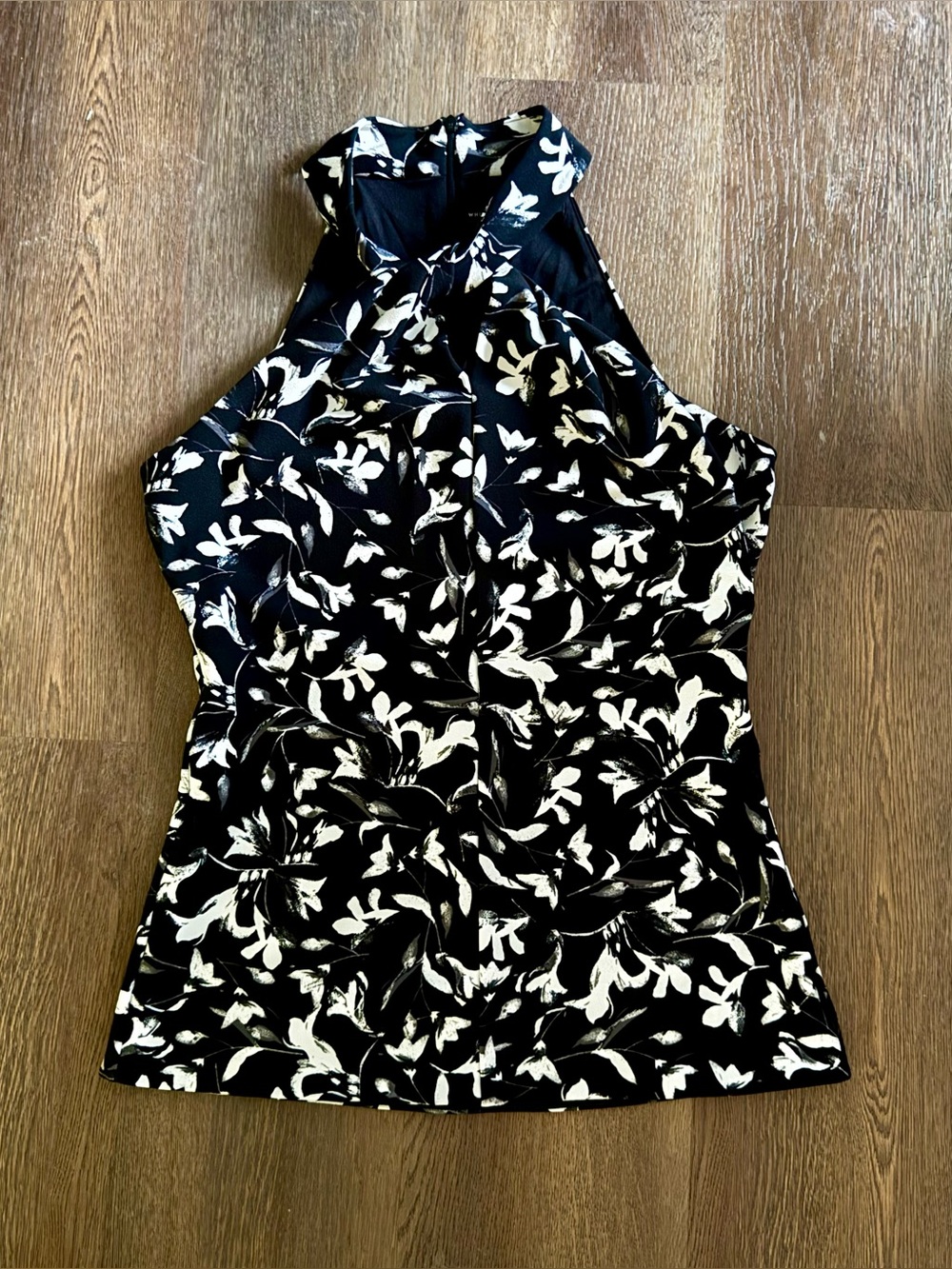White House Black Market Black & White Floral Halter Tank